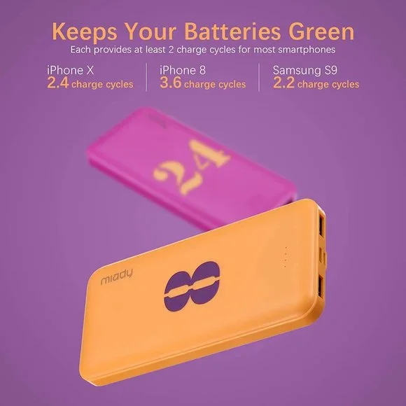 2-Pack Miady 10000mAh Dual USB Portable Charger, Fast Charging Power Bank